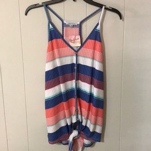 NWT colorful striped tank with tie detail.